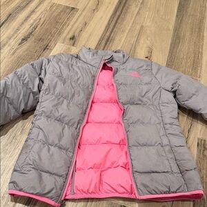 The North Face Kids Gray and Pink Puffer Jacket